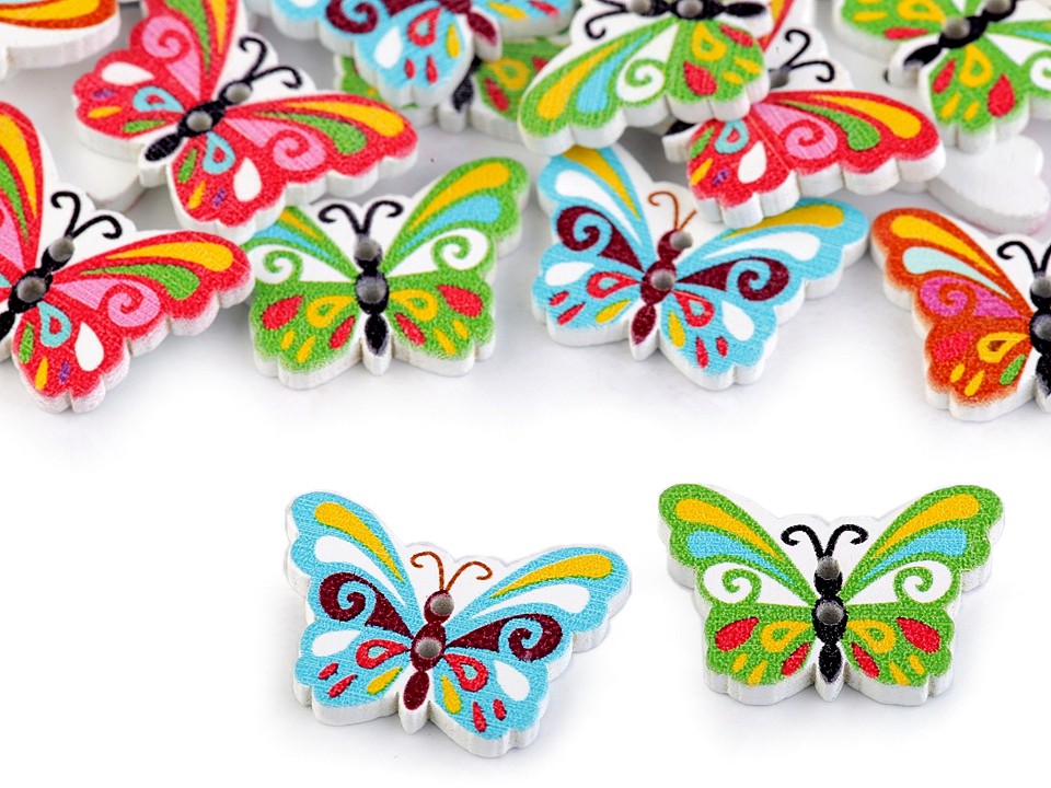 Wooden Decorative Button Butterfly, mix, 50 pc.