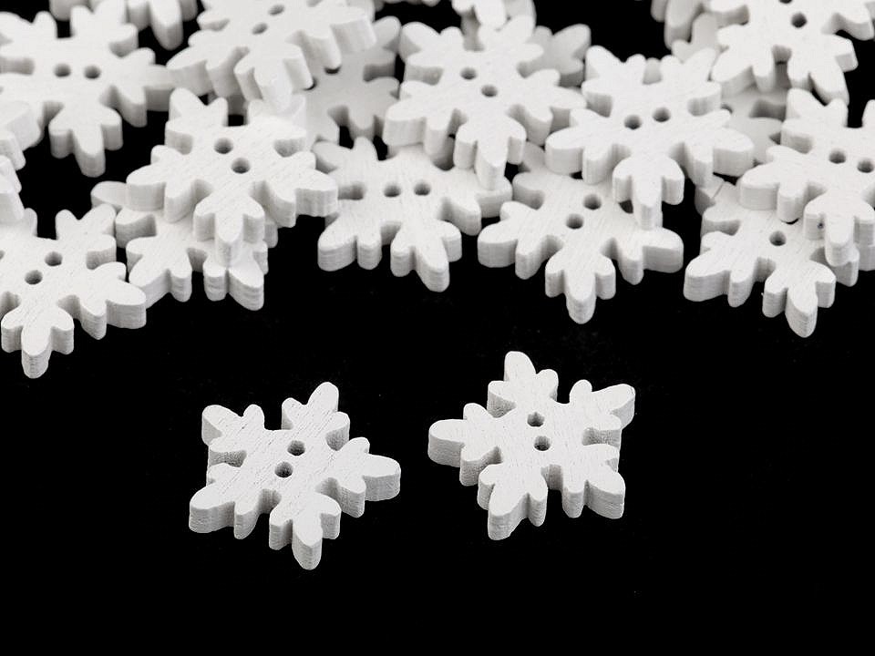 Wooden Decorative Button Snowflake, white, 10 pc.