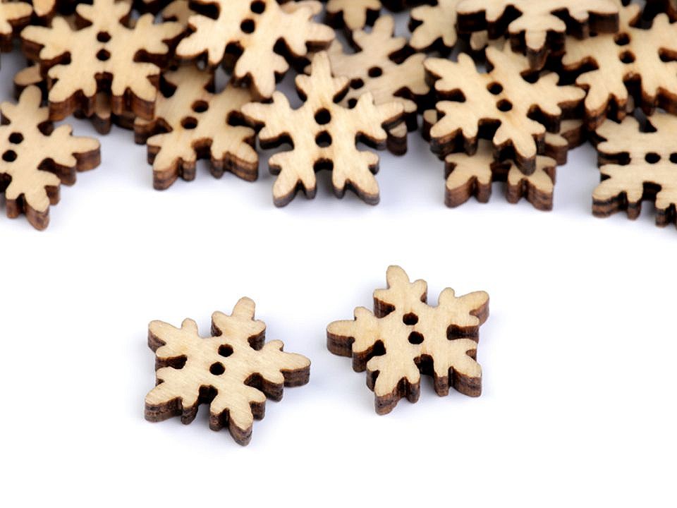 Wooden Decorative Button Snowflake, ivory, 10 pc.