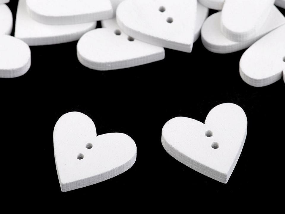 Wooden Decorative Button Heart, white, 10 pc.