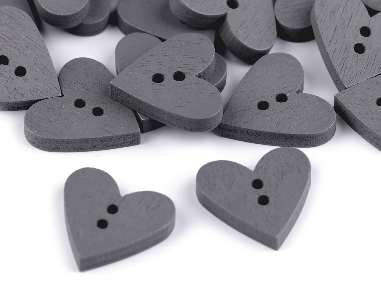 Wooden Decorative Button Heart, dark grey, 10 pc.