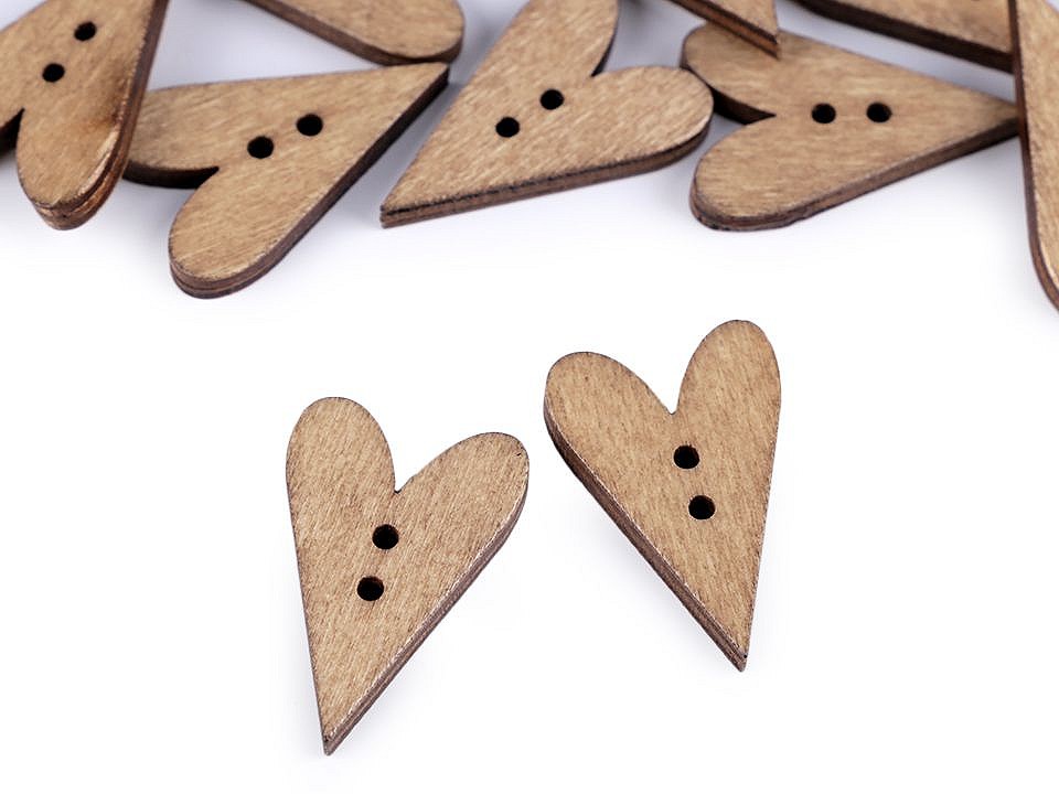 Wooden Decorative Button Heart, ivory, 10 pc.