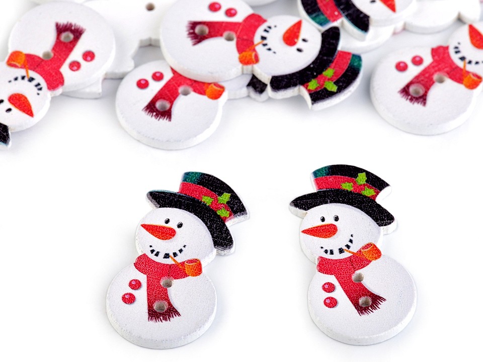 Wooden Decorative Button Snowman, white, 5 pc.