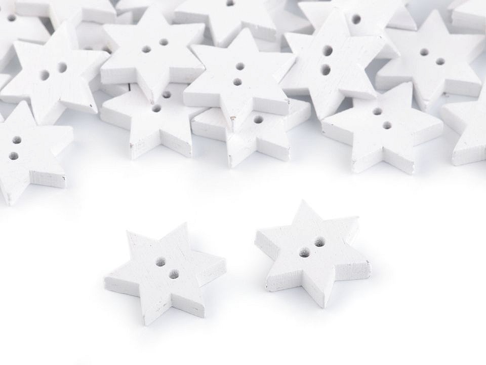 Wooden Decorative Button Star, white, 10 pc.