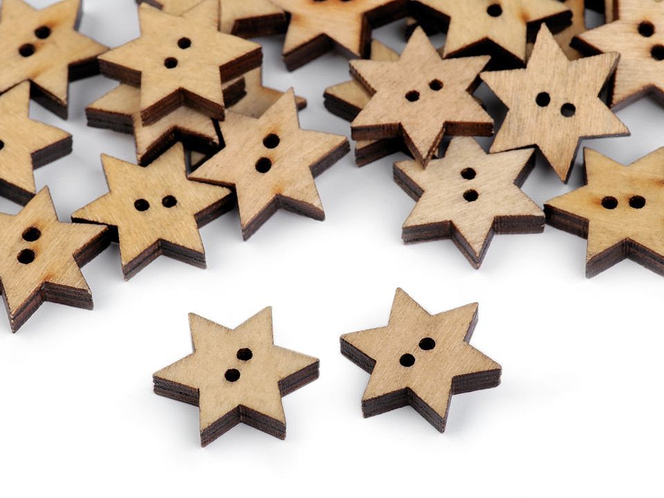 Wooden Decorative Button Star, ivory, 10 pc.