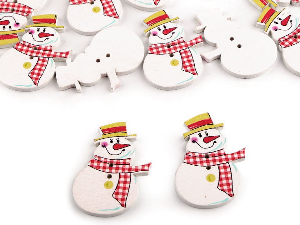 Decorative Christmas Wooden Button, white, 10 pc.