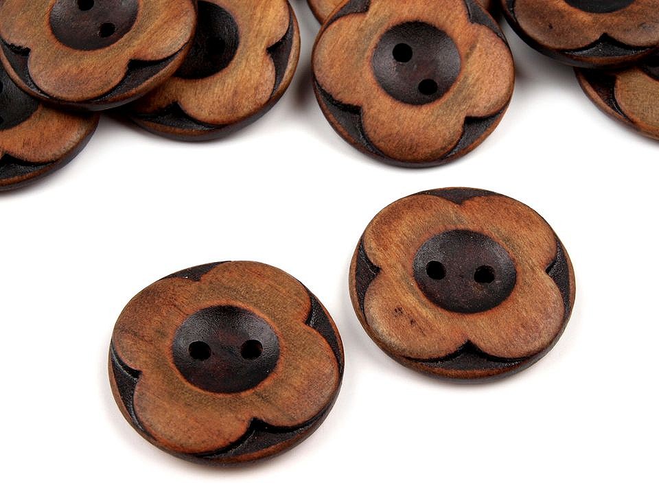 Wooden Bloom Button 40, brown natural, 10 pc.