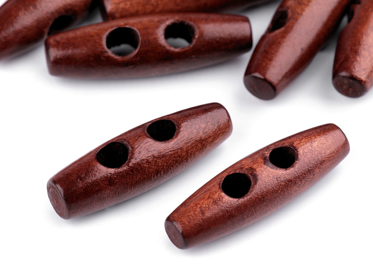 Wooden Toggle Button 12x40 mm, red-brown, 10 pc.