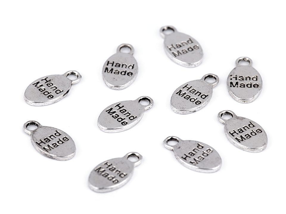 Metal Charm Hand Made 8x15 mm, platinum, 10 pc.