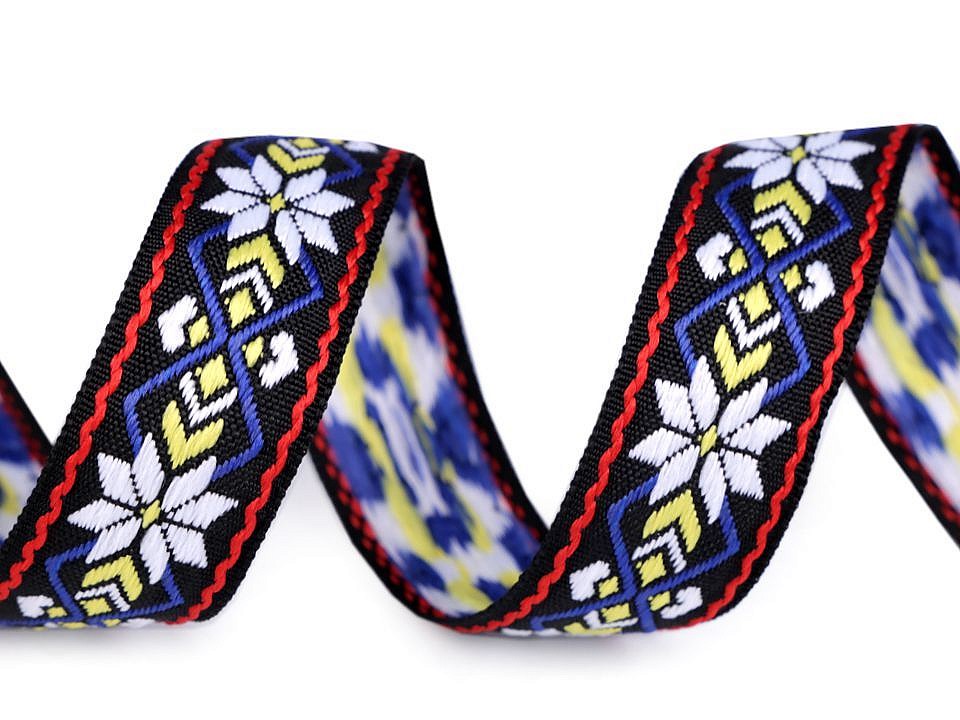 Native Indian Trim / Patterned Ribbon width 24 mm - white - yellow, 10 ml