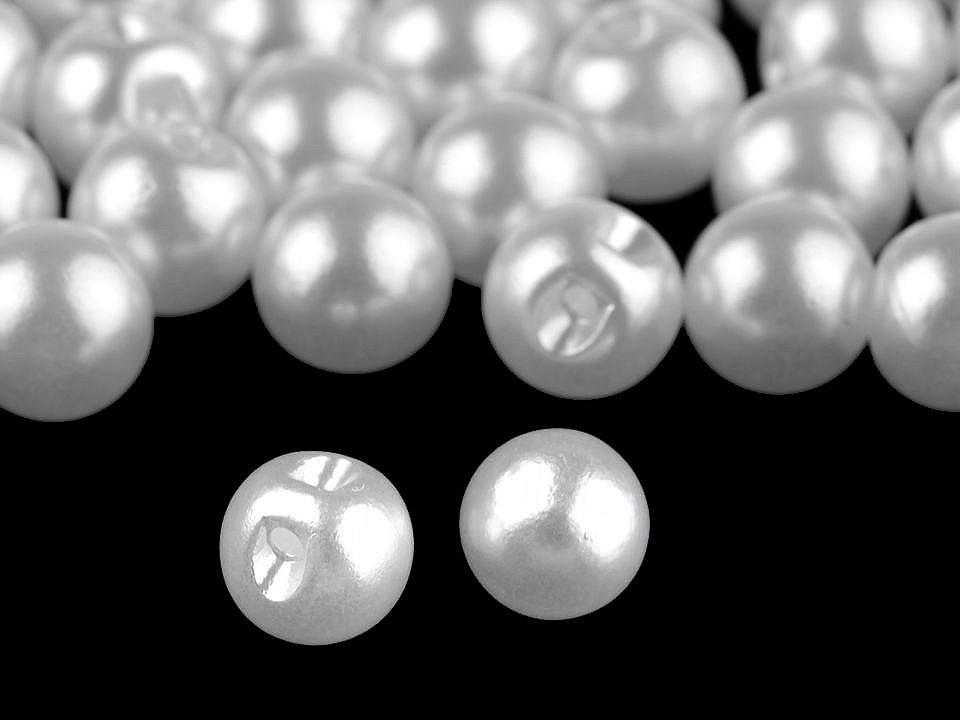 Sew-on Faux Pearl Bead / Button Ø9 mm, pearlwhite, 20 pc.