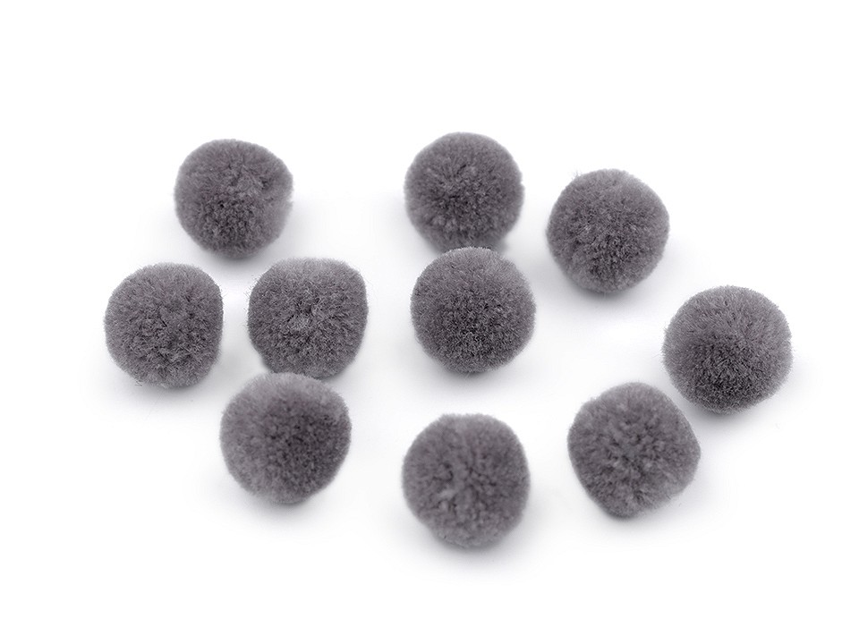 Pom Pom Deluxe Ø15 mm, grey, 10 pc.