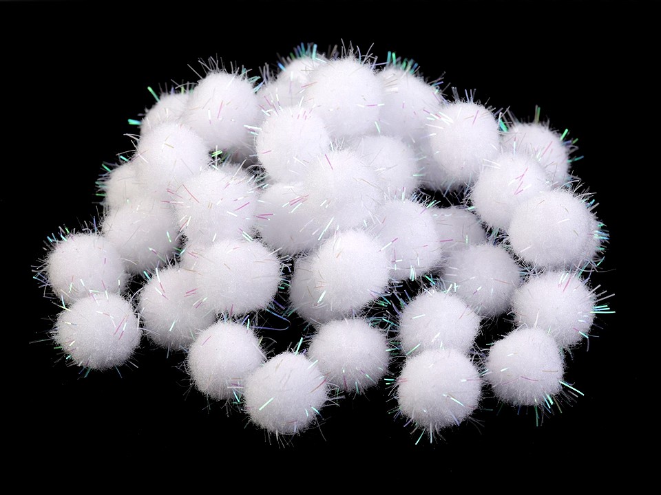 Pom Pom with Lurex Ø15 mm, white, 100 pc.