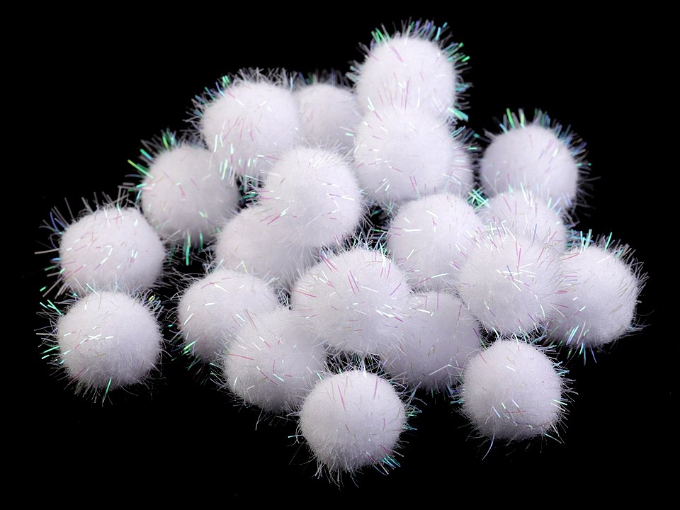 Pom Pom with Lurex Ø20 mm, white, 100 pc.