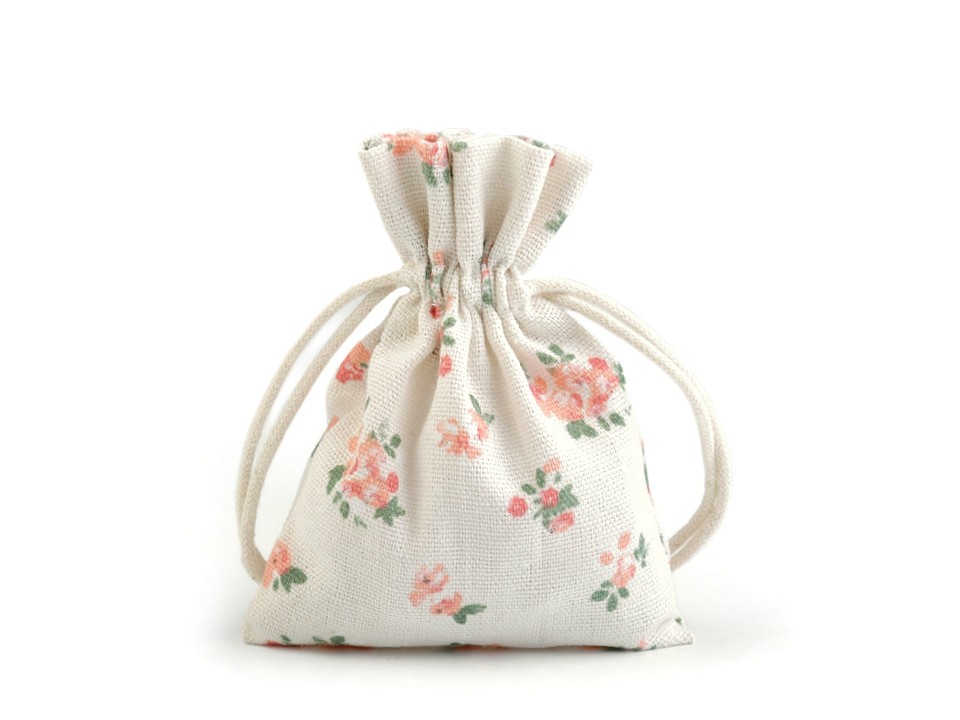 Cotton String Bag with Flowers 10x12 cm (package 2 pc.) - ecru light