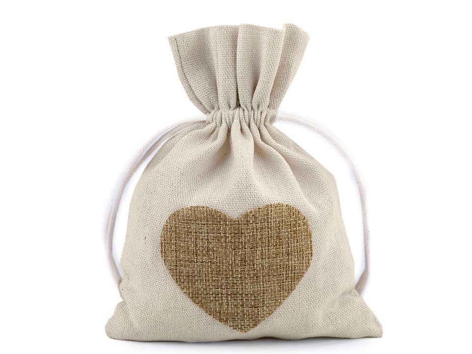 Cotton Drawstring Bag Heart 13x18 cm (package 10 pc.)