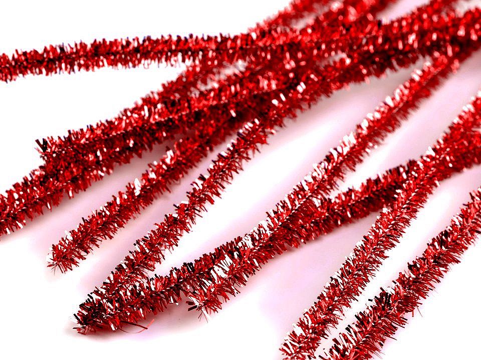 Fuzzy Chenille Wire Sticks with lurex Ø6 mm length 30 cm, red strawberry, 20 pc.