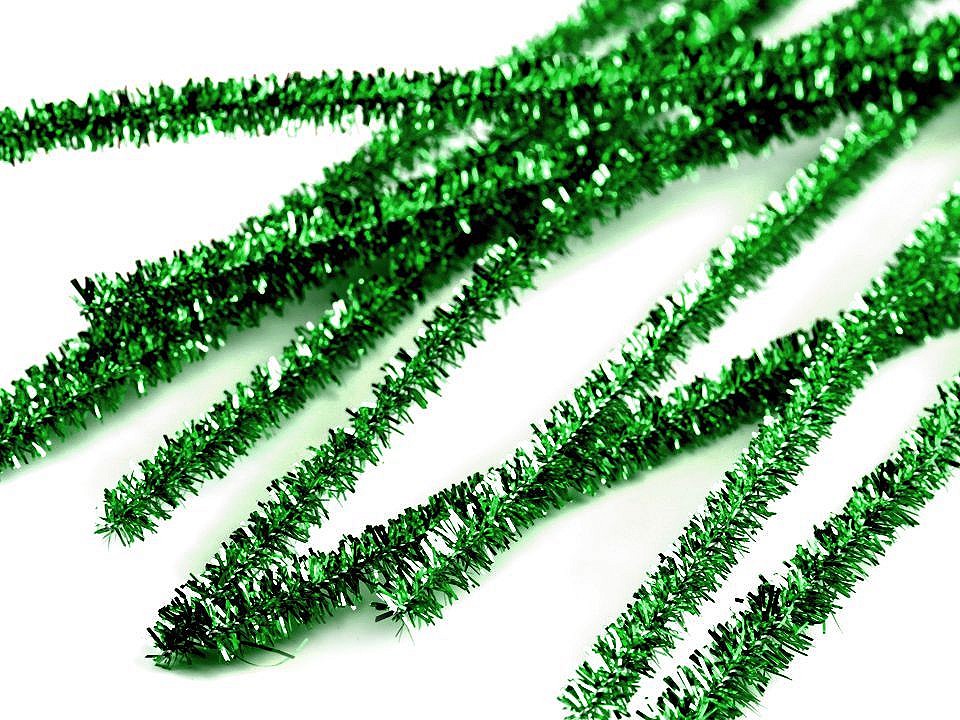 Fuzzy Chenille Wire Sticks with lurex Ø6 mm length 30 cm, grass green, 20 pc.