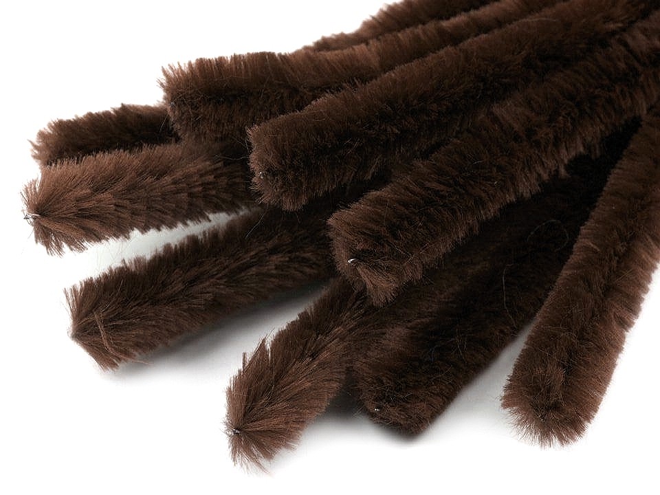 Fuzzy Chenille Wire Sticks Ø15 mm length 30 cm, brown, 10 pc.