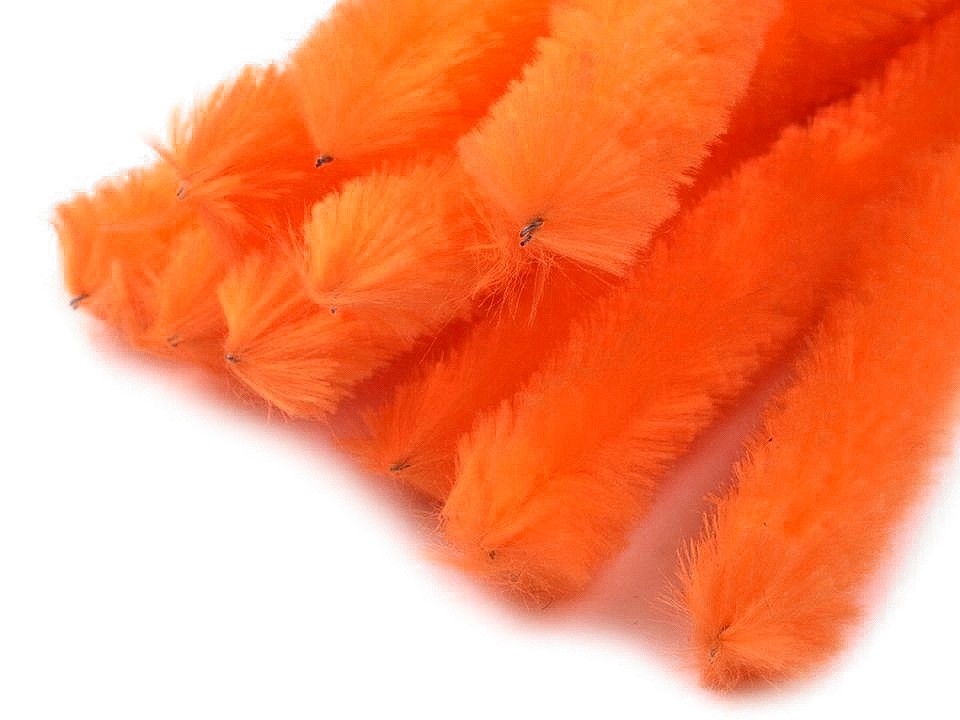 Fuzzy Chenille Wire Sticks Ø15 mm length 30 cm, orange, 10 pc.