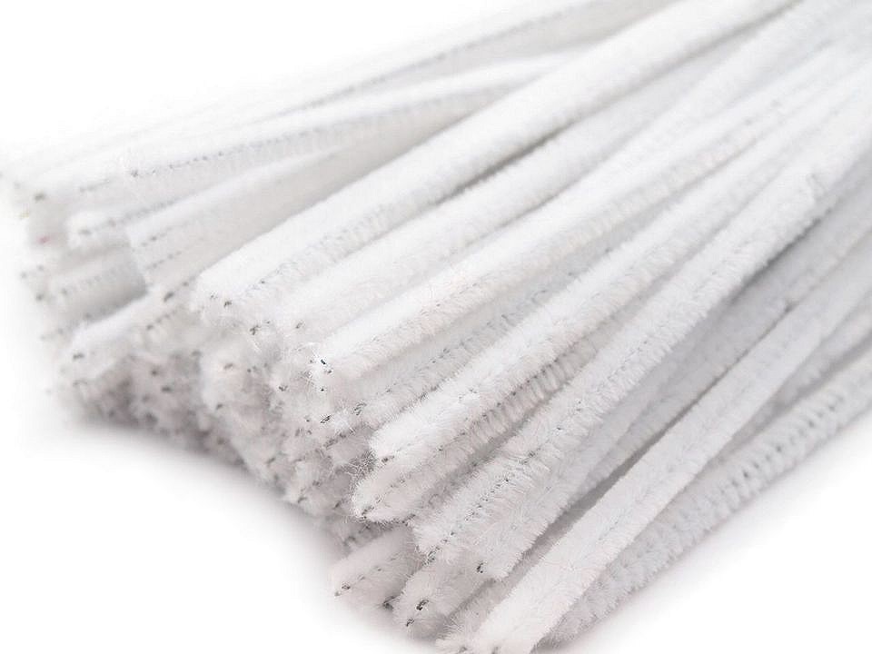 Fuzzy Chenille Wire Sticks Ø6 mm length 30 cm, white, 20 pc.