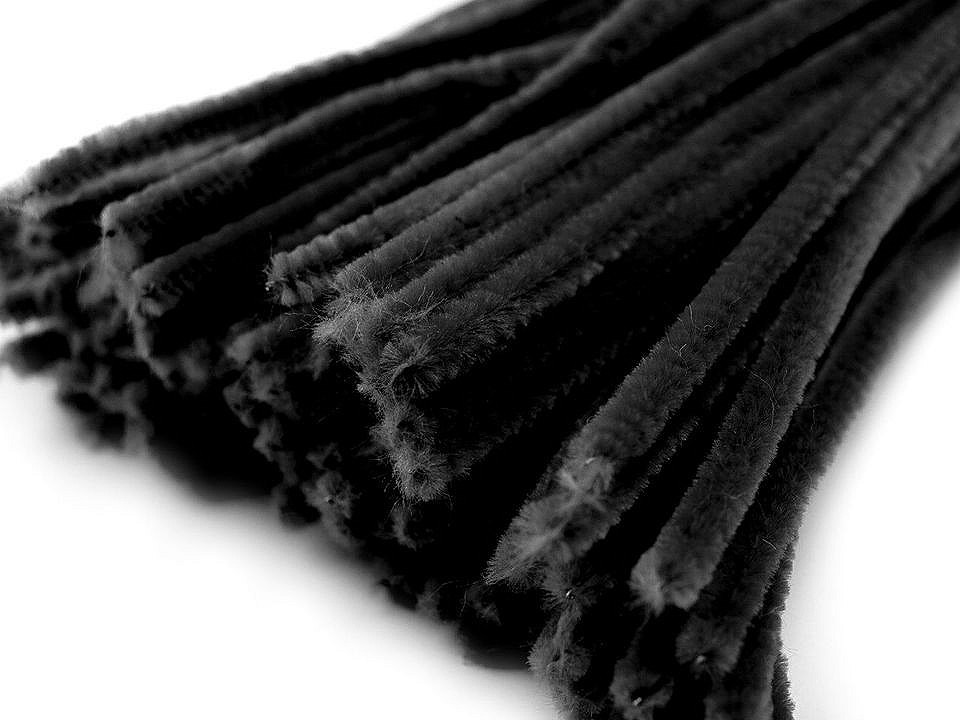 Fuzzy Chenille Wire Sticks Ø6 mm length 30 cm, black, 20 pc.