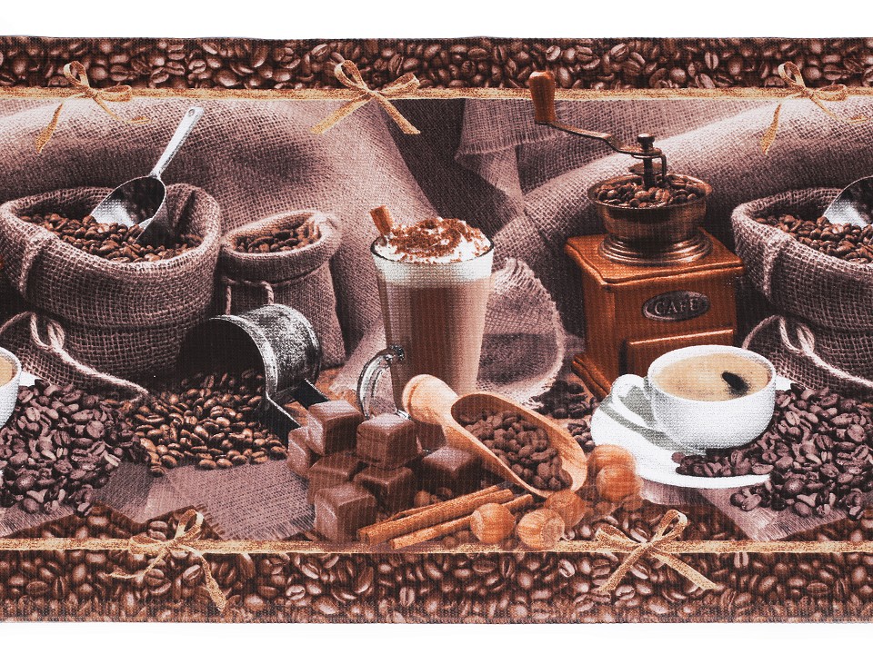 Cotton Fabric Piqué, Coffee Theme (sale by the meter)