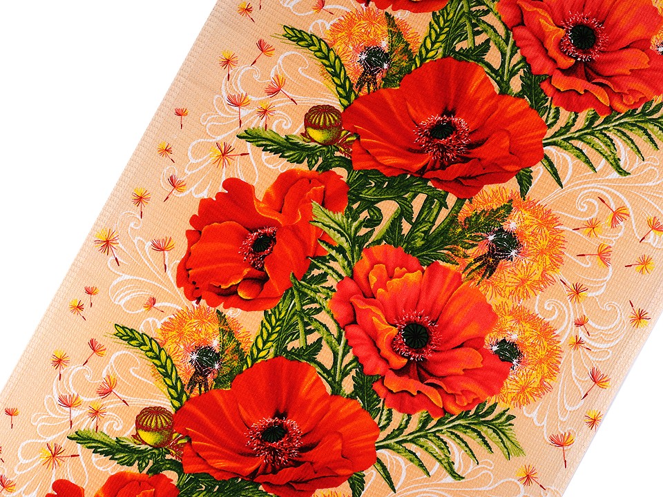 Cotton Waffle Pique Fabric Poppies - (sale by the meter)