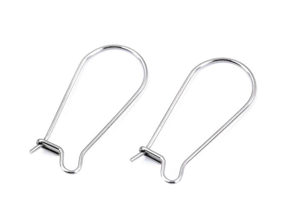 Stainless Steel Ear Wire Kidney Shape 25 mm, platinum, 4 pc.