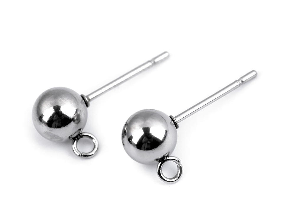 Stainless Steel Earring Findings / Ball Stud Earring Loop Ring & Post, platinum, 4 pc.