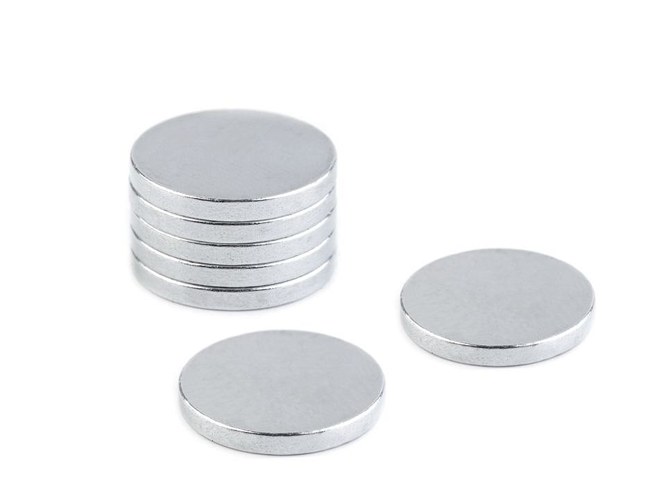 Round Magnet Ø15 mm, strong, nickel, 10 pc.