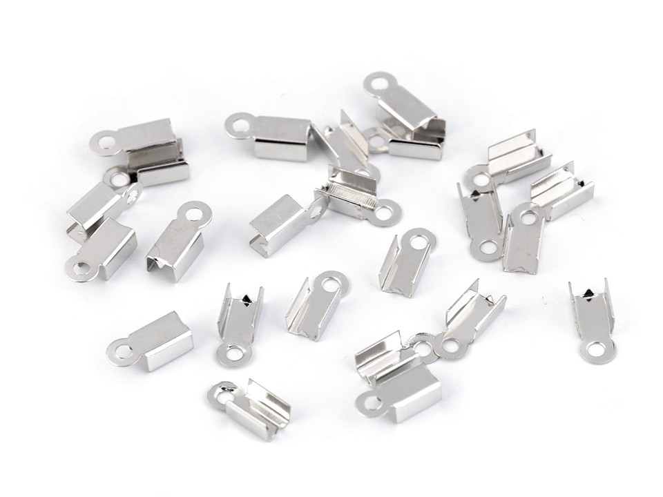 Flat Leather Crimps 4 mm, platinum, 50 pc.