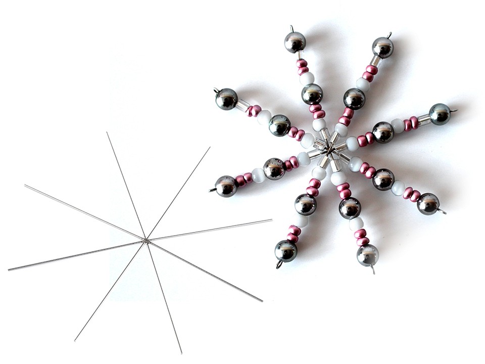 Wire Star / Snowflake for Beading DIY Ø10 cm, platinum, 2 pc.