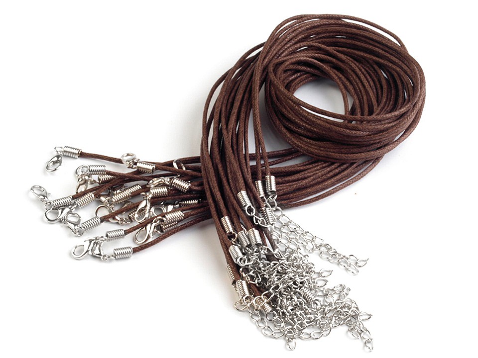 Waxed Cotton Cord with Lobster Clasp 45 cm, brown coffee, 2 pc.