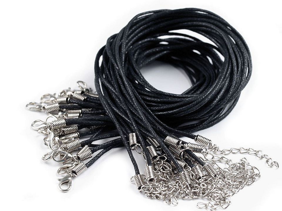 Waxed Cotton Cord with Lobster Clasp 45 cm, black, 2 pc.