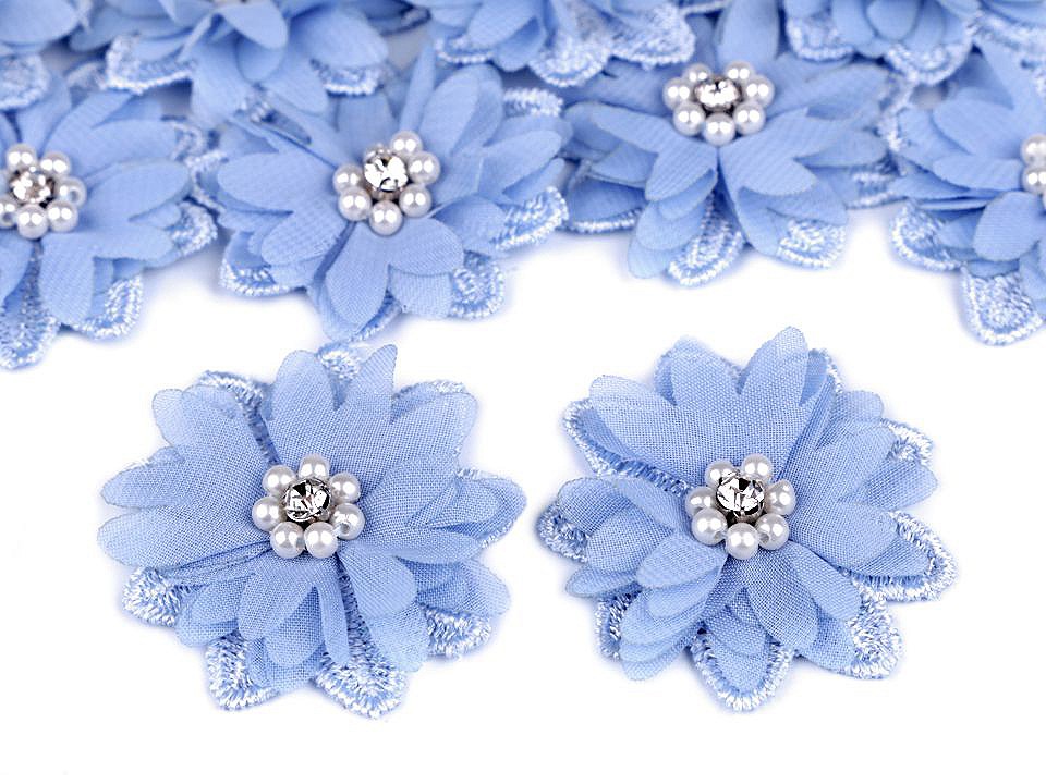 Flower Applique with Beads Ø50 mm, light blue, 10 pc.