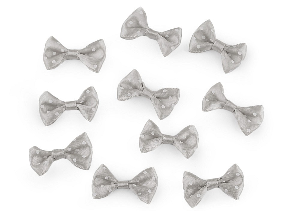 Satin Bow with Polka Dots 20x40 mm, lightgrey, 10 pc.