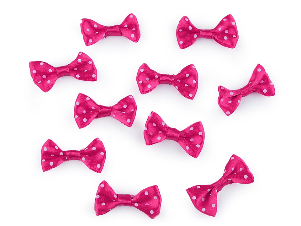 Satin Bow with Polka Dots 20x40 mm, pink, 10 pc.