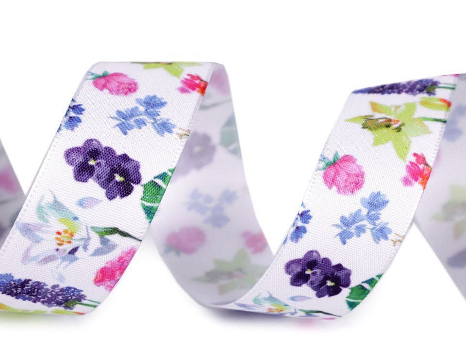 Flower Print Ribbon 25 mm, multicolor, 22.5 m