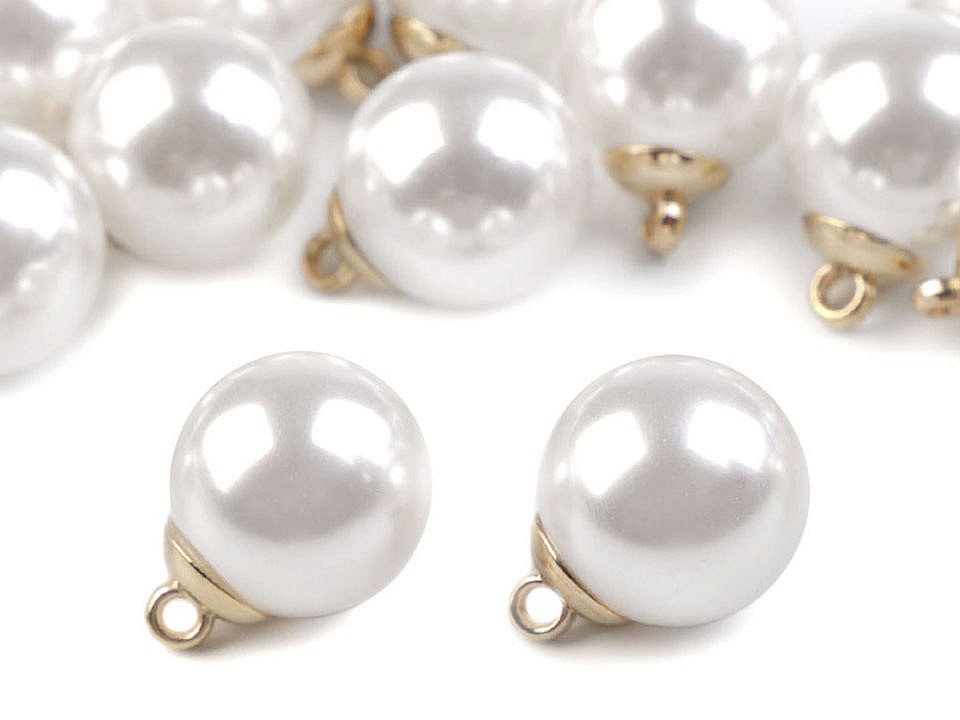 Faux Pearl Bead / Button with Loop Ø20 mm, white, 5 pc.