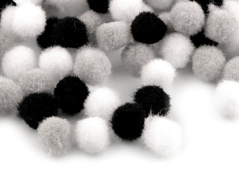 Pom Pom Ø10 mm mix of colours, black, 1 bag