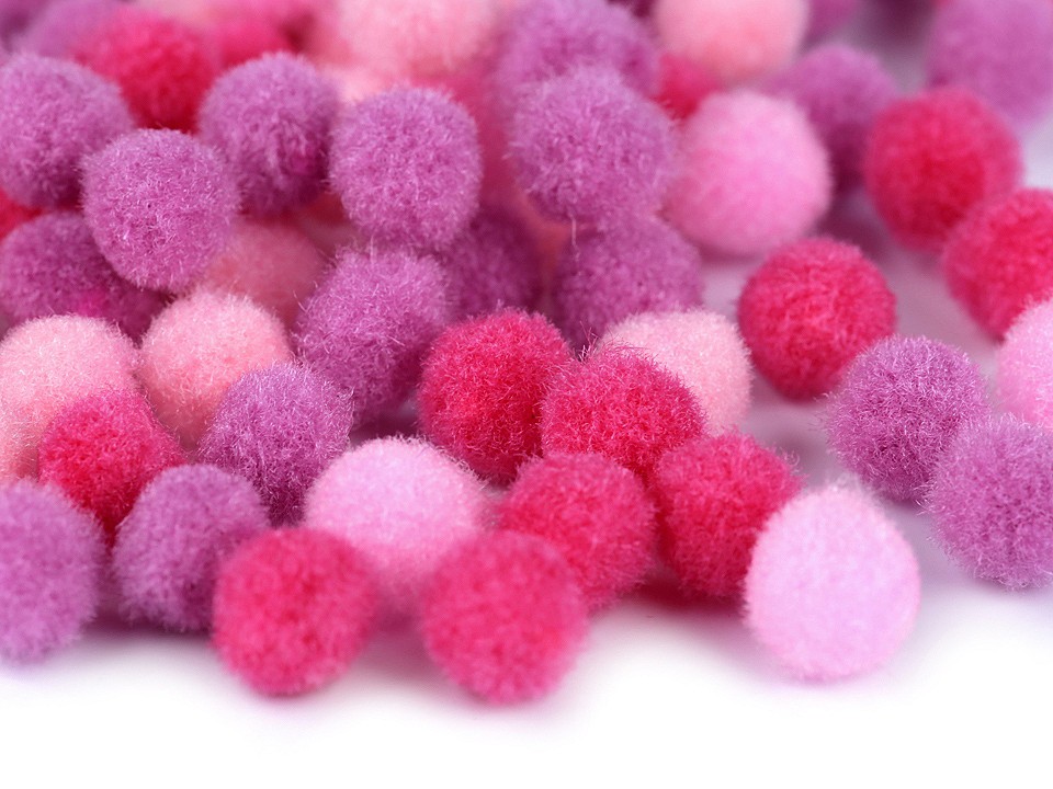 Pom Pom Ø10 mm mix of colours, pink, 1 bag