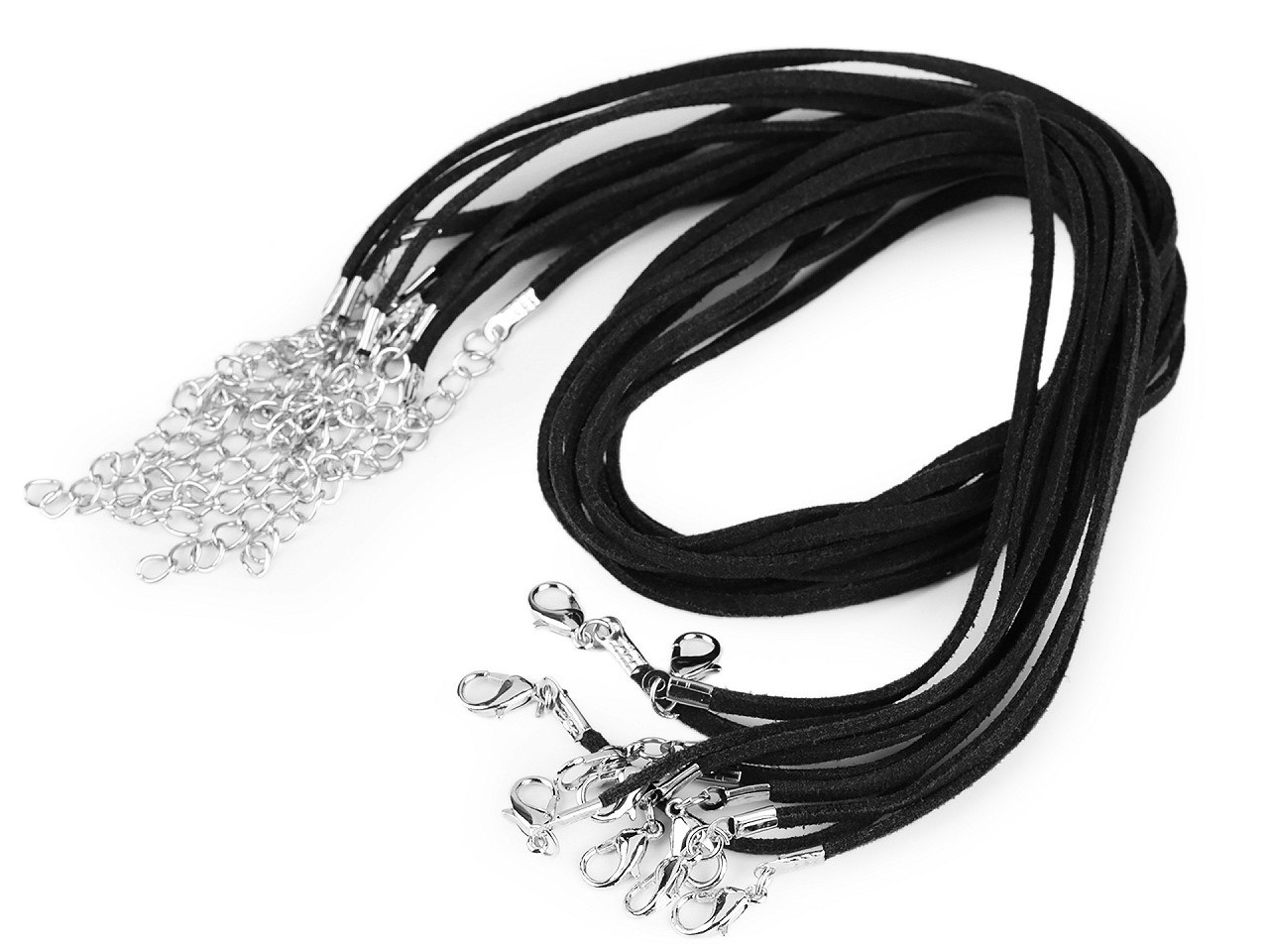 Imitation Leather Necklace Cord with Extension Chain & Clasp 0.3x45 cm, black, 2 pc.