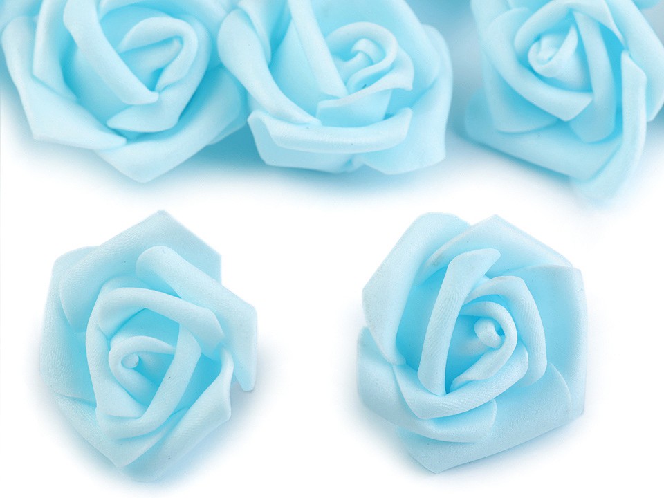 Decorative Foam Rose Ø4 cm, blue azure, 10 pc.