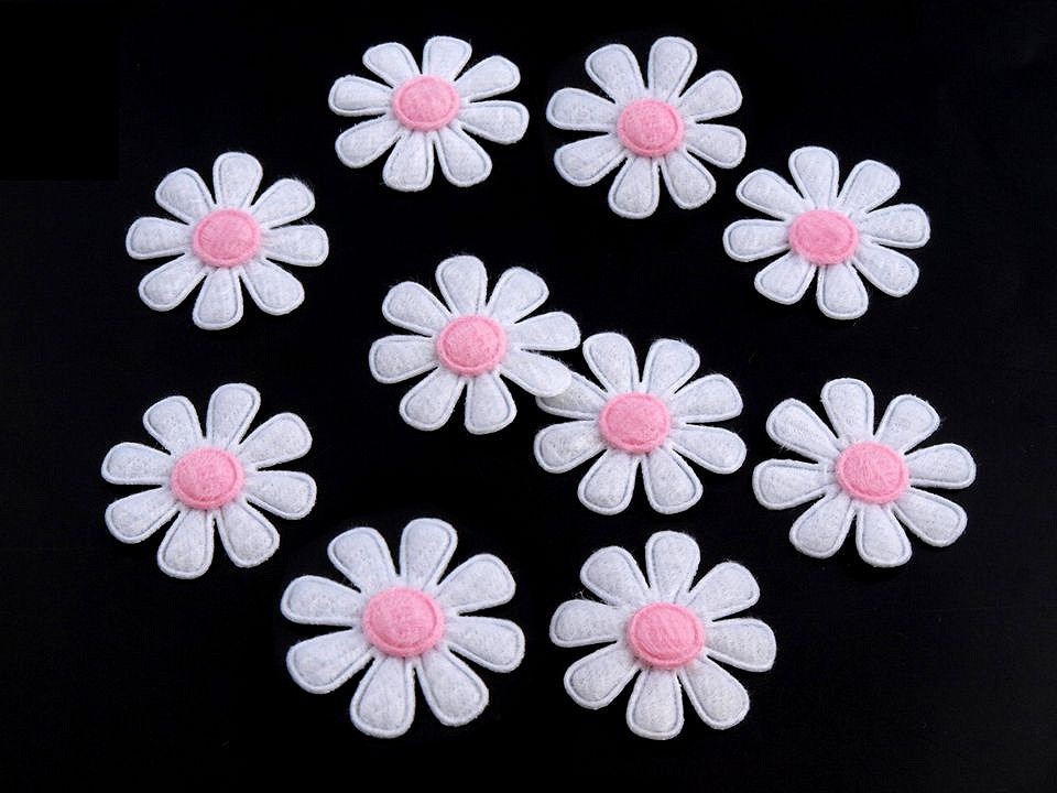 Felt Flower Ø27 mm, white - pink, 20 pc.