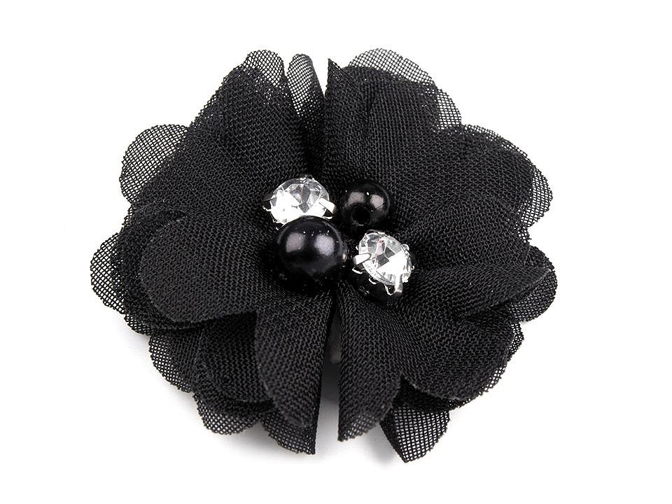 Decorative Mesh Flower Ø50 mm with Beads, black, 10 pc.