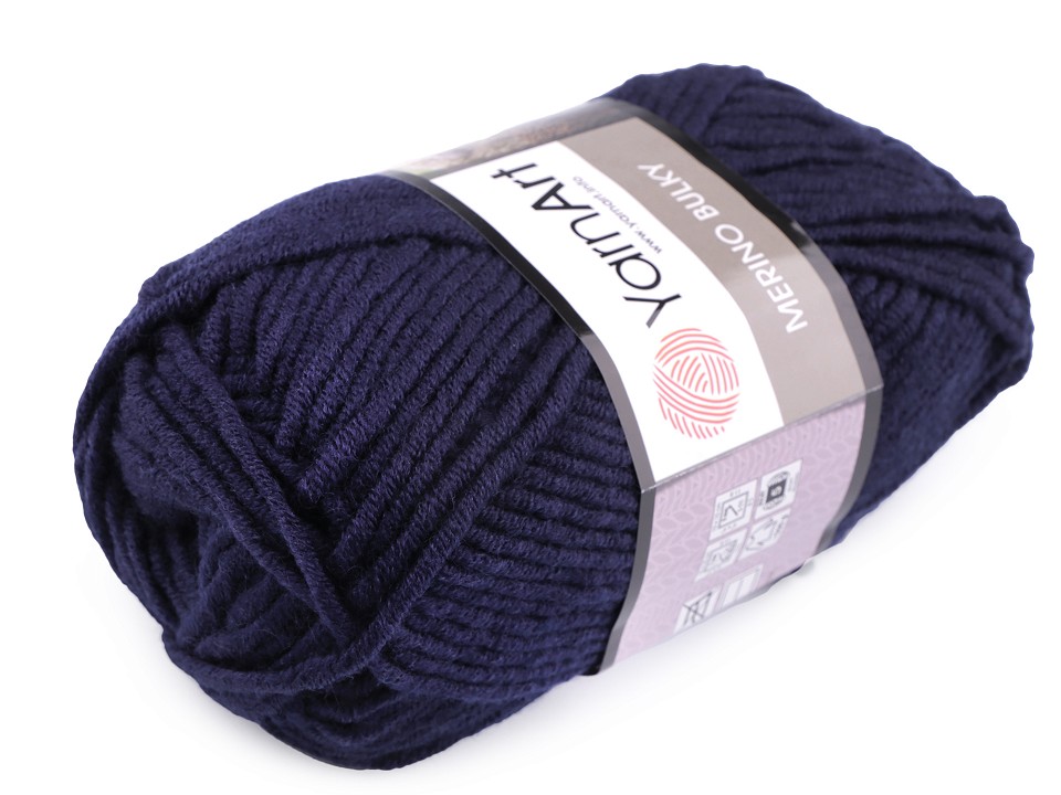 Fir de tricotat Merino bulky, 100 g - albastru închis