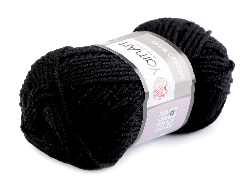 Fir de tricotat Merino bulky, 100 g - negru