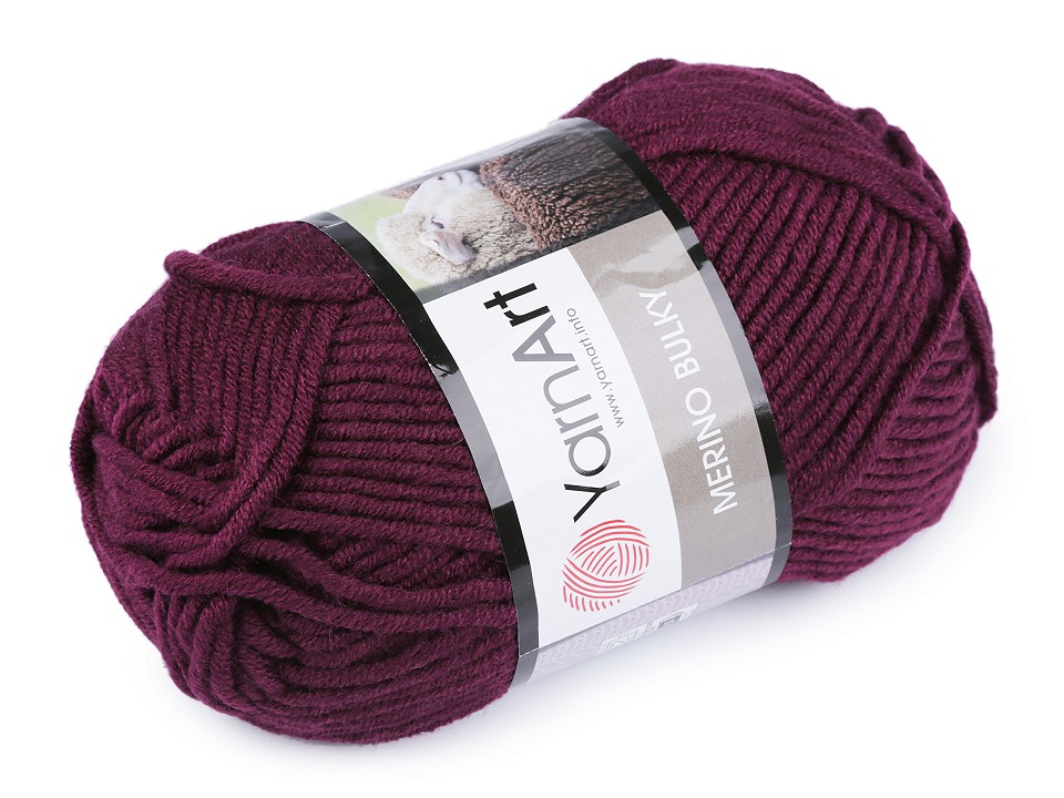 Fir de tricotat Merino bulky, 100 g - vișiniu