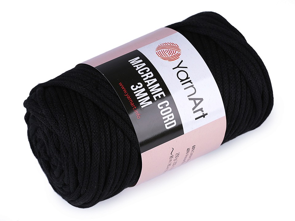 Knitting Yarn Macrame Cord 250 g - black, 1 Buc.